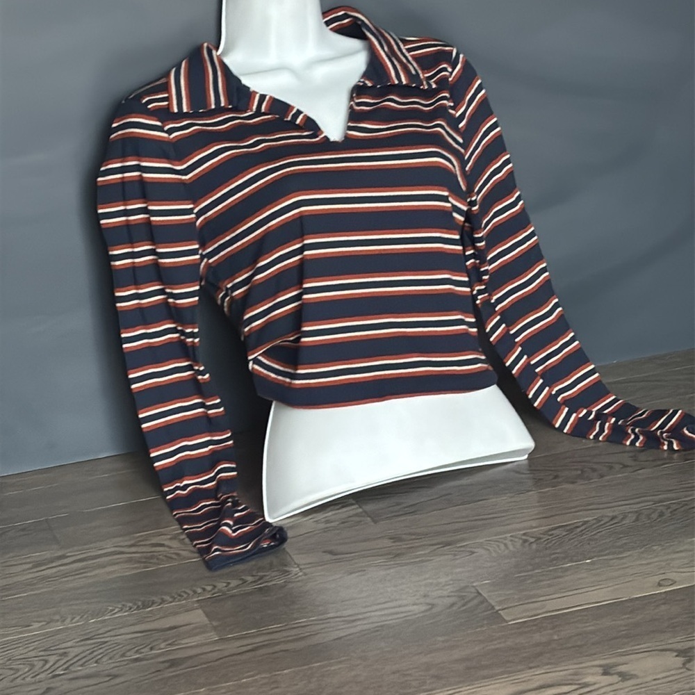 Vintage rugby cropped knit long sleeve top Sz M - Picture 3 of 8